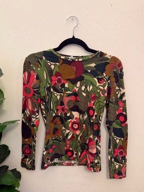 & Other Stories size small women’s long sleeve top retro botanical floral print